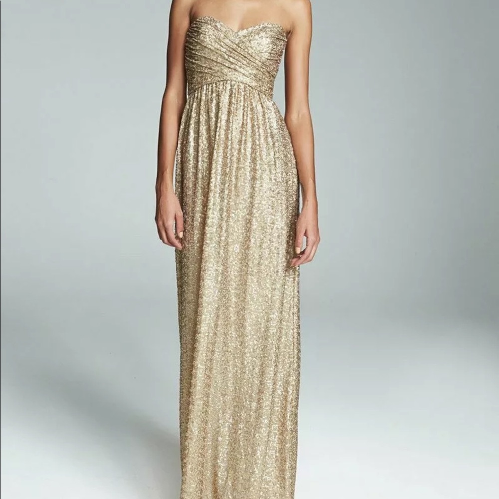 Amsale Gold Sequin Bridesmaid NYE Maxi Gown Dress